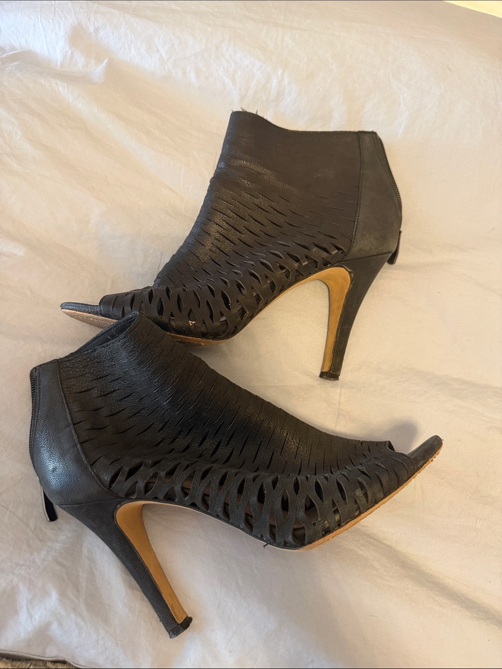 Vince Camuto Black Peep-Toe Laser-Cut Ankle Booties